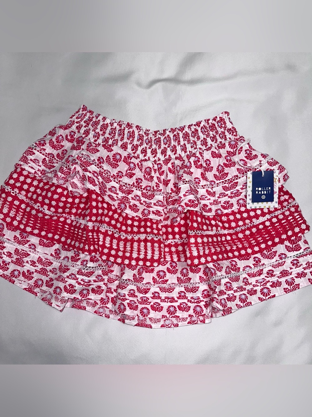 Roller Rabbit x Target Red & White Tiered Cotton ruffled Skirt floral medium NWT